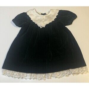 Bryan & Co Dress Green Velvet Toddler Collar Lace Size 24m Xmas Holiday